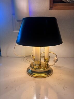 Vintage mcm Brass Double-Candle Table Lantern with Black Shade